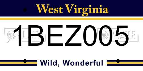 1BEZ005 West Virginia License Plate