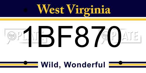 1BF870 West Virginia License Plate