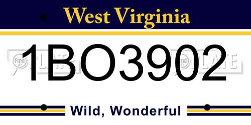 1BO3902 West Virginia License Plate