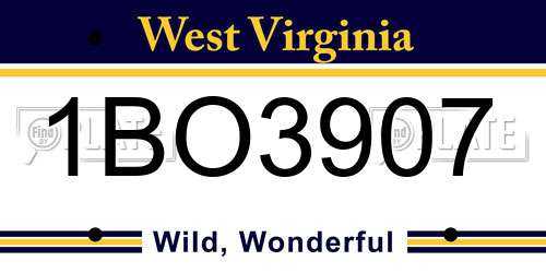 1BO3907 West Virginia License Plate