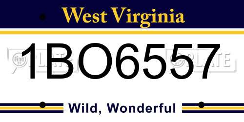 1BO6557 West Virginia License Plate