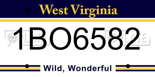 1BO6582 West Virginia License Plate