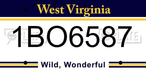 1BO6587 West Virginia License Plate