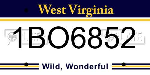 1BO6852 West Virginia License Plate