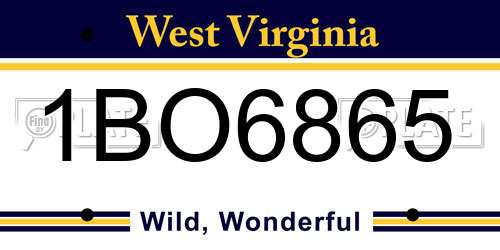 1BO6865 West Virginia License Plate