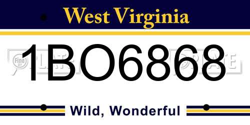 1BO6868 West Virginia License Plate