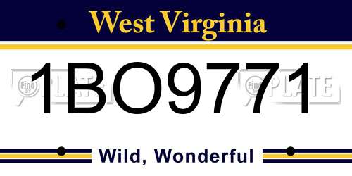 1BO9771 West Virginia License Plate