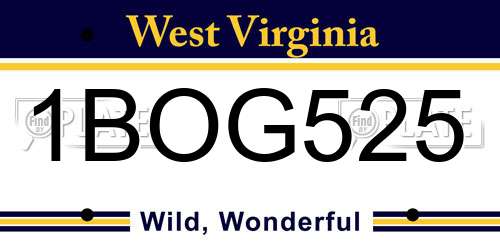 1BOG525 West Virginia License Plate