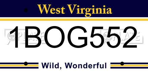 1BOG552 West Virginia License Plate