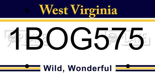 1BOG575 West Virginia License Plate