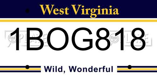 1BOG818 West Virginia License Plate