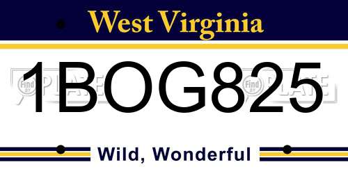 1BOG825 West Virginia License Plate
