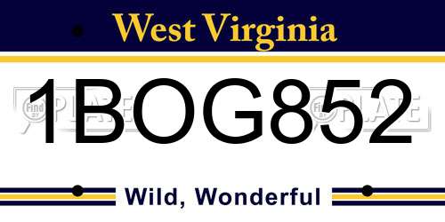 1BOG852 West Virginia License Plate