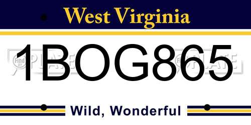 1BOG865 West Virginia License Plate