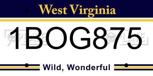 1BOG875 West Virginia License Plate