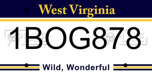 1BOG878 West Virginia License Plate