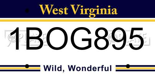 1BOG895 West Virginia License Plate