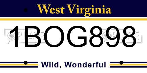 1BOG898 West Virginia License Plate