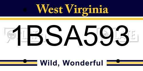 1BSA593 West Virginia License Plate