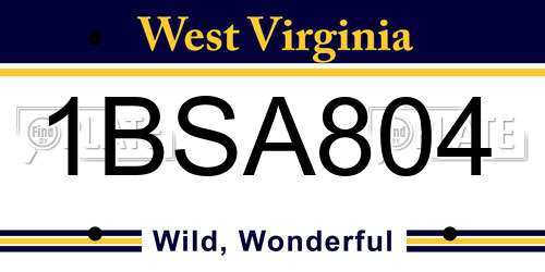 1BSA804 West Virginia License Plate