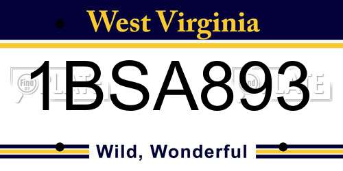 1BSA893 West Virginia License Plate
