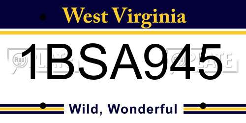 1BSA945 West Virginia License Plate