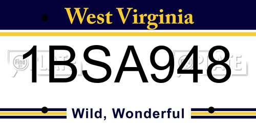 1BSA948 West Virginia License Plate