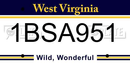 1BSA951 West Virginia License Plate