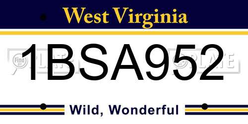1BSA952 West Virginia License Plate