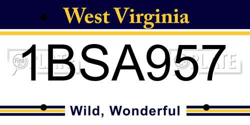 1BSA957 West Virginia License Plate
