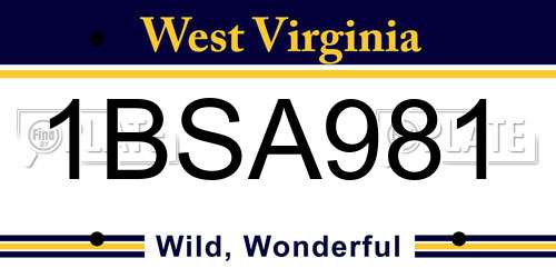 1BSA981 West Virginia License Plate