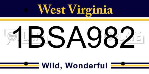 1BSA982 West Virginia License Plate