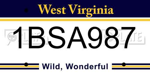 1BSA987 West Virginia License Plate