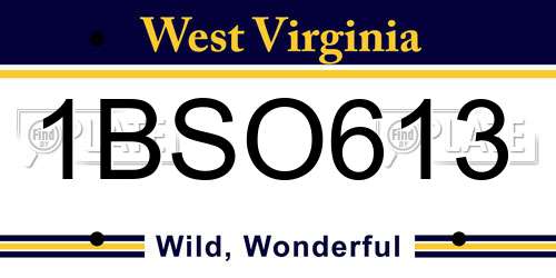 1BSO613 West Virginia License Plate