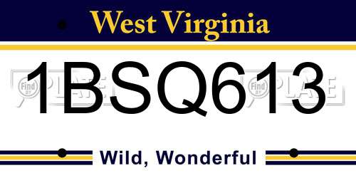 1BSQ613 West Virginia License Plate