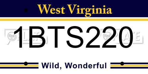 1BTS220 West Virginia License Plate