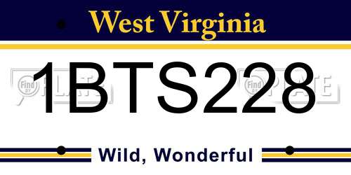 1BTS228 West Virginia License Plate