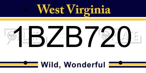1BZB720 West Virginia License Plate