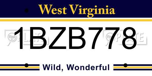 1BZB778 West Virginia License Plate