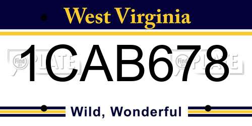 1CAB678 West Virginia License Plate