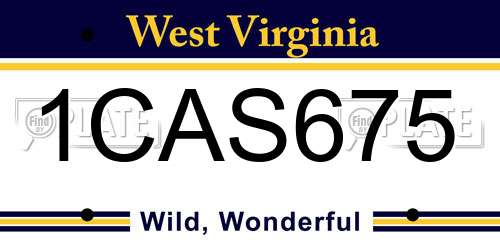 1CAS675 West Virginia License Plate