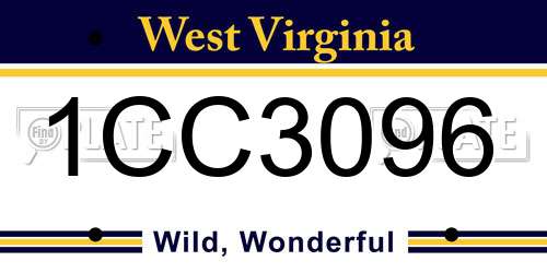 1CC3096 West Virginia License Plate
