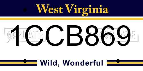 1CCB869 West Virginia License Plate