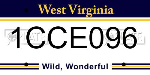 1CCE096 West Virginia License Plate