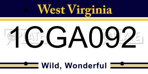 1CGA092 West Virginia License Plate