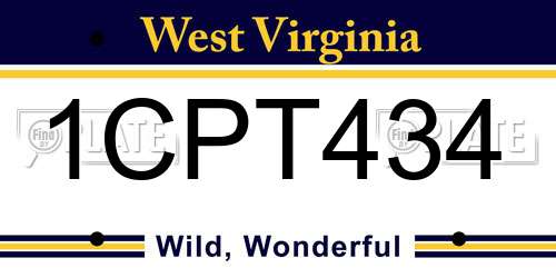 1CPT434 West Virginia License Plate