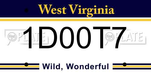 1D00T7 West Virginia License Plate