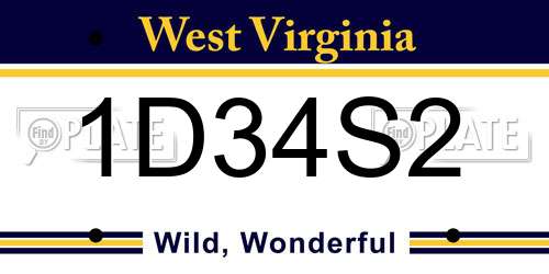 1D34S2 West Virginia License Plate