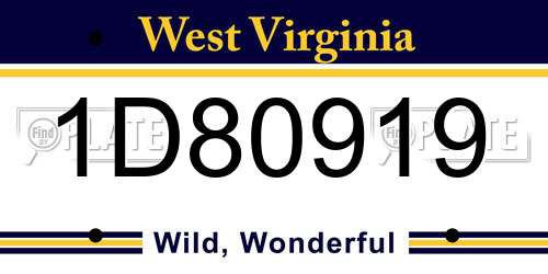 1D80919 West Virginia License Plate