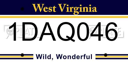 1DAQ046 West Virginia License Plate